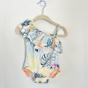 Ruffle Butts Tropical One Shoulder Swimsuit - Blue, Yellow, Orange